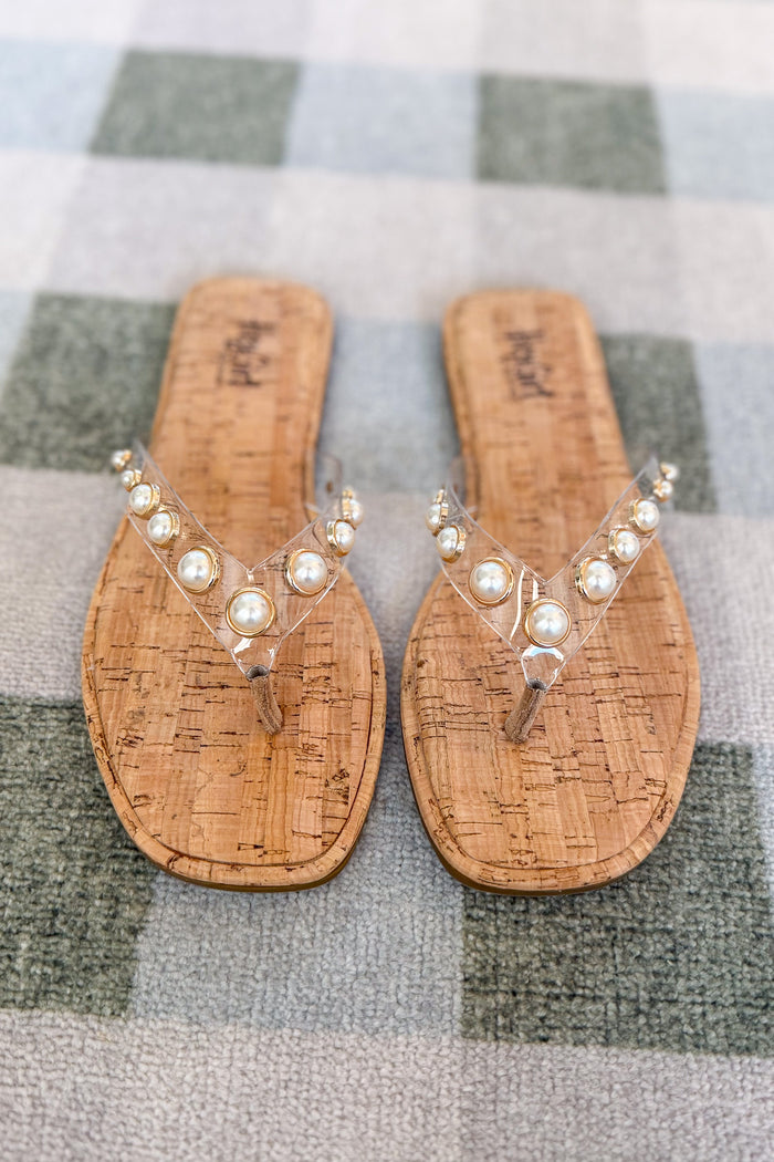 Corky's: Jump In Flip Flop - Clear + Pearl Embellishment