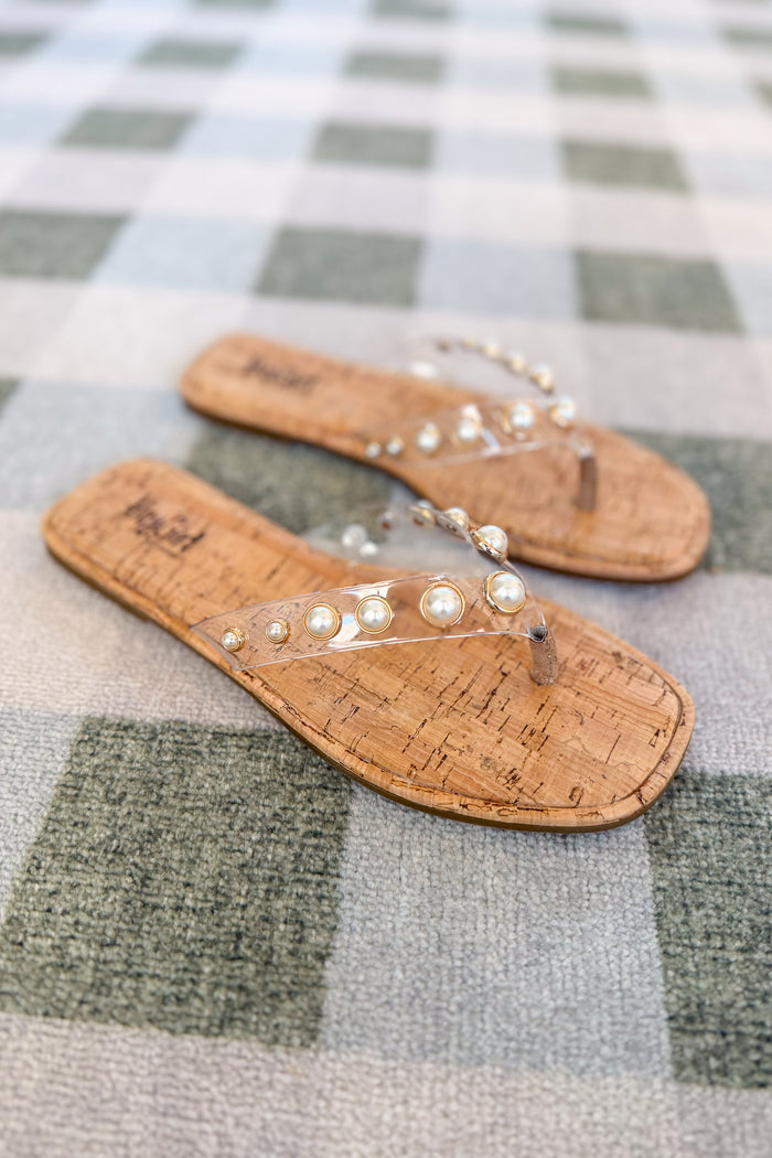 Corky's: Jump In Flip Flop - Clear + Pearl Embellishment - B Social Boutique