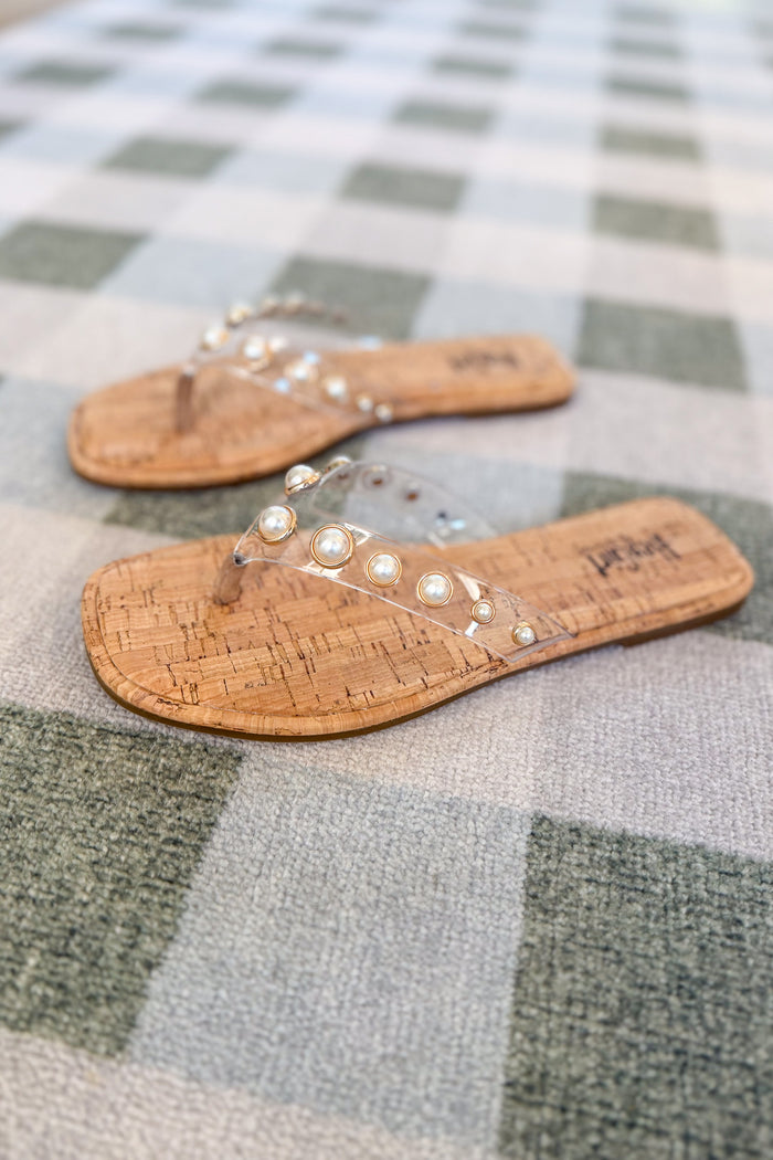 Corky's: Jump In Flip Flop - Clear + Pearl Embellishment - B Social Boutique
