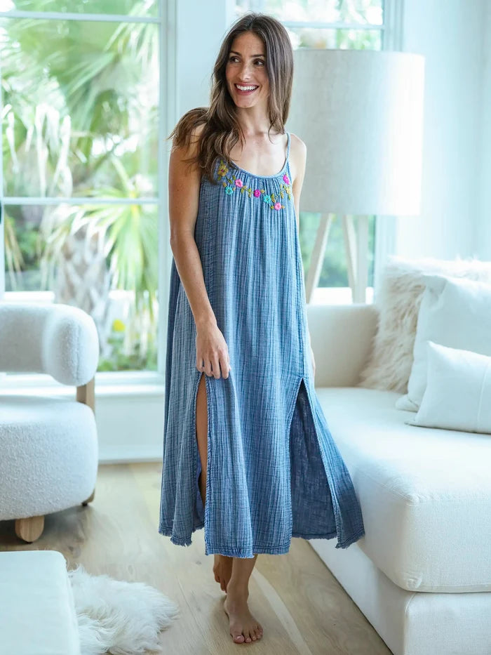Cosette Embroidered Cotton Maxi Dress - Denim-view 4