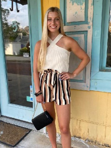 Criss Cross Ribbed Cropped Halter Top