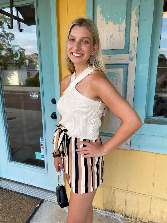 Criss Cross Ribbed Cropped Halter Top