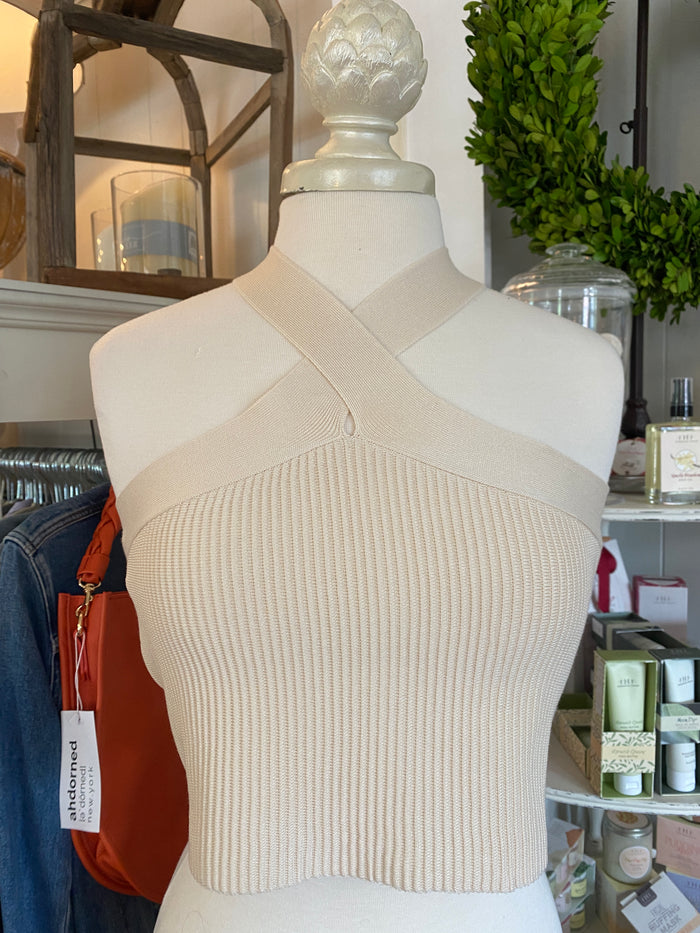 Criss Cross Ribbed Cropped Halter Top