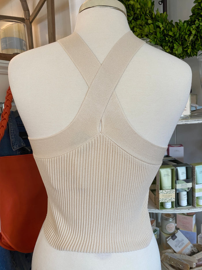 Criss Cross Ribbed Cropped Halter Top