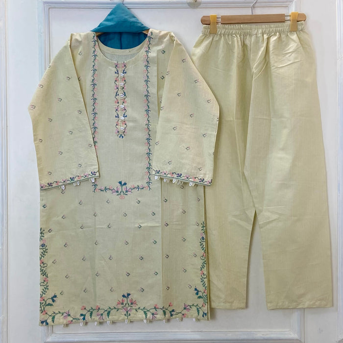 Cross-Stitched Petals Embroidered 3PC (Cotton)D-172