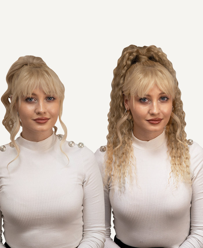 curly ponytail - honey blonde.