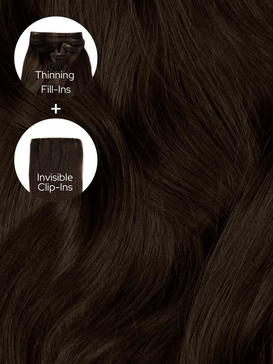 Dark Brown (2A) Thinning Hair and Invisible Clip-ins Bundle