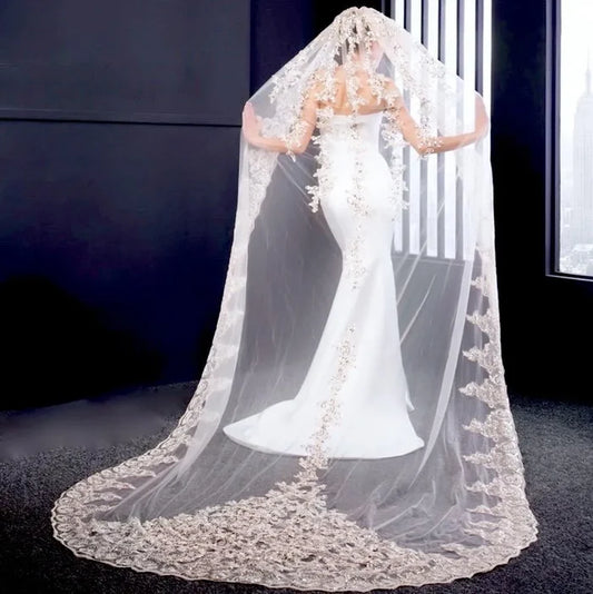 "Darya" - Lace Edge Cathedral Bridal Veil - Available in Champagne, White and Ivory