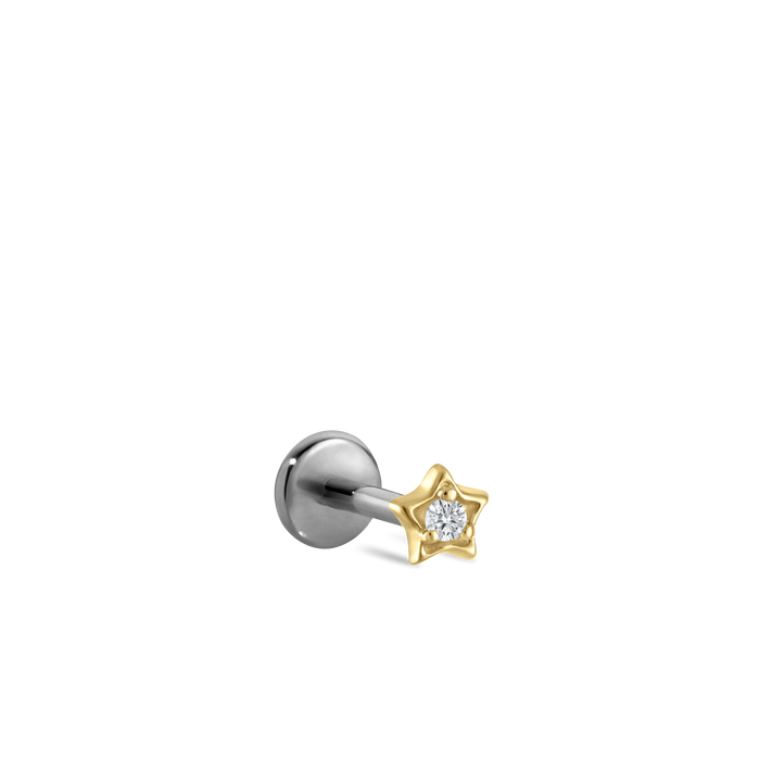 Diamond Solitaire Star Threaded Stud Earring With Titanium Backing