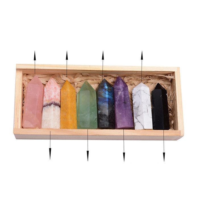 Donghai Natural Crystal Single Pointed Column Set White Crystal  Crystal Eight-Color Wooden Box 🇨🇳