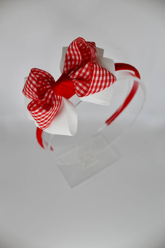 Double Loop School Headband - Red Gingham