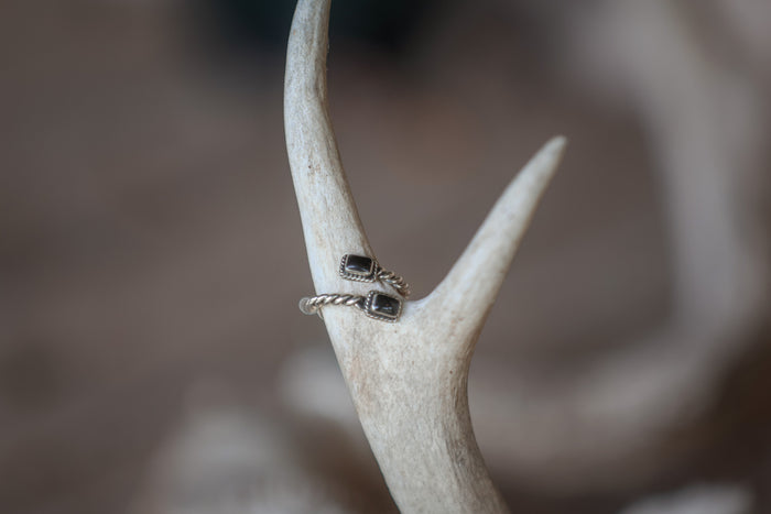 Double Stone Twisted Silver Ring