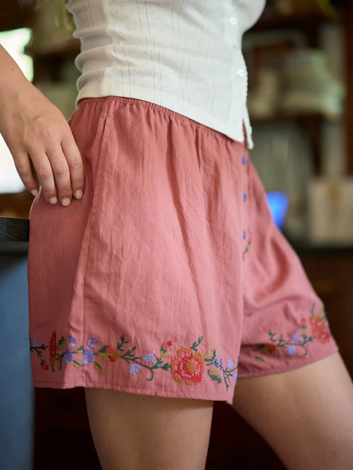 Dream On Embroidered Boxer Shorts - Terracotta-view 2