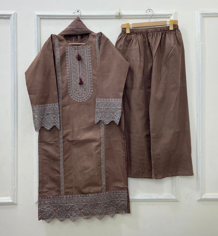 Eid Embroidered 3PC (Premium Cotton) D-488