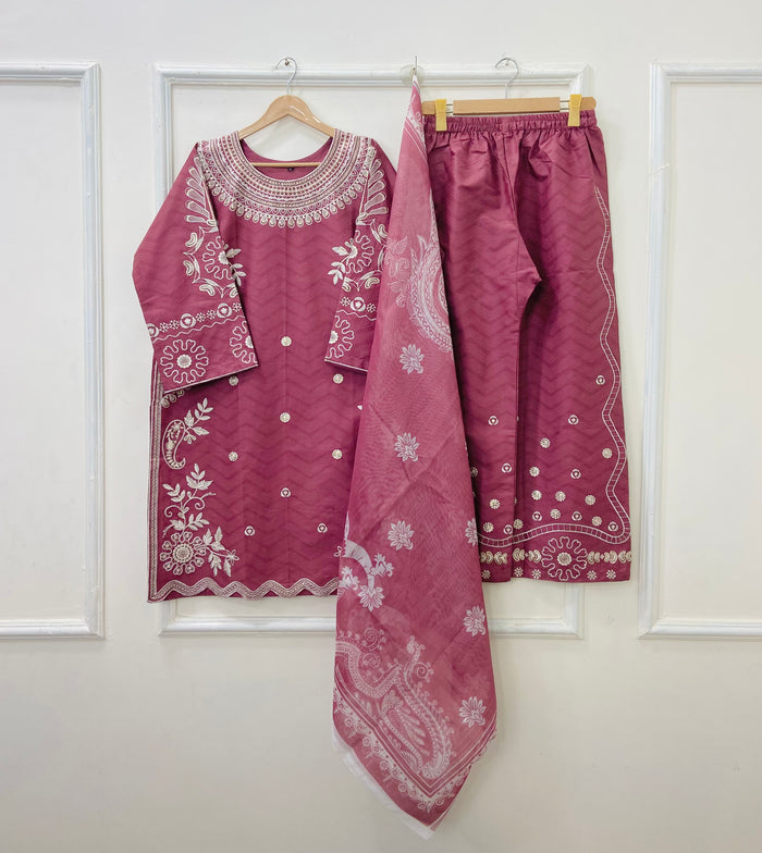 Eid Ensemble Embroidered 3PC (Premium Cotton) D-447