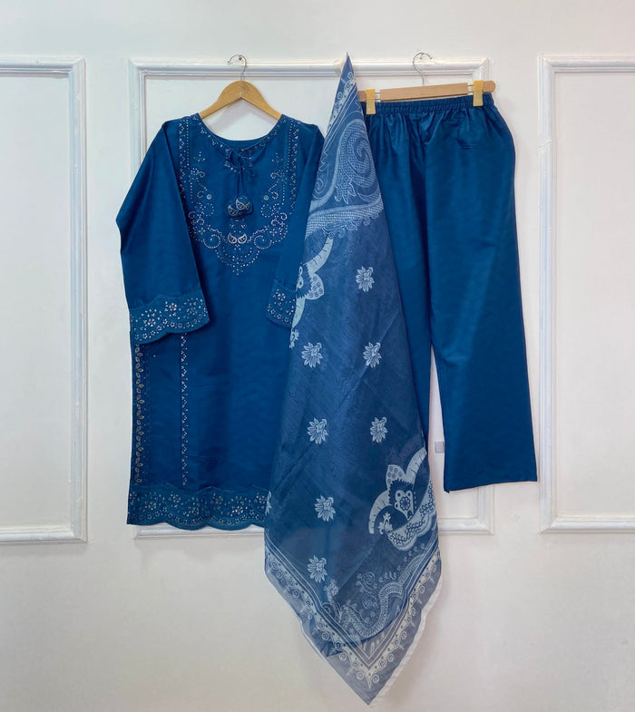Eid Luxe Embroidered 3PC (Premium Cotton) D-365