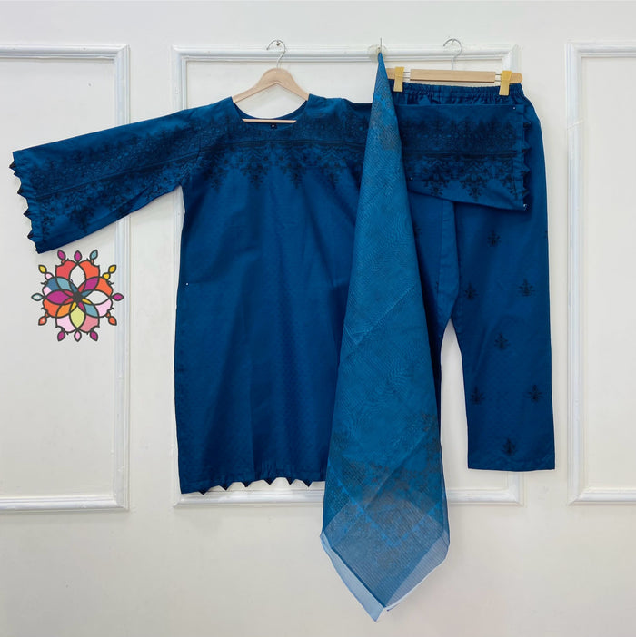 Eid Series: Embroidered 3PC (Premium Cotton) D-490