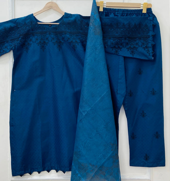 Eid Series: Embroidered 3PC (Premium Cotton) D-490