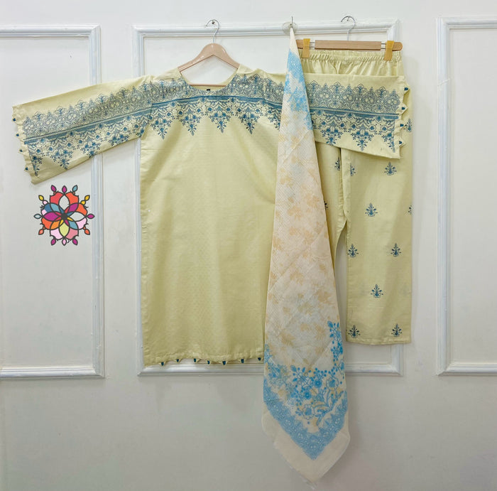 Eid Series: Embroidered 3PC (Premium Cotton) D-490