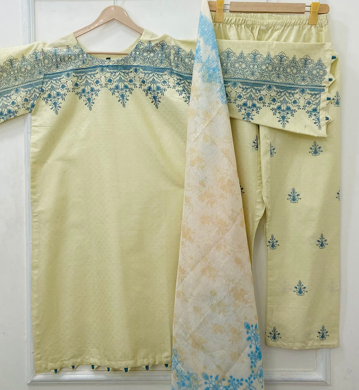 Eid Series: Embroidered 3PC (Premium Cotton) D-490