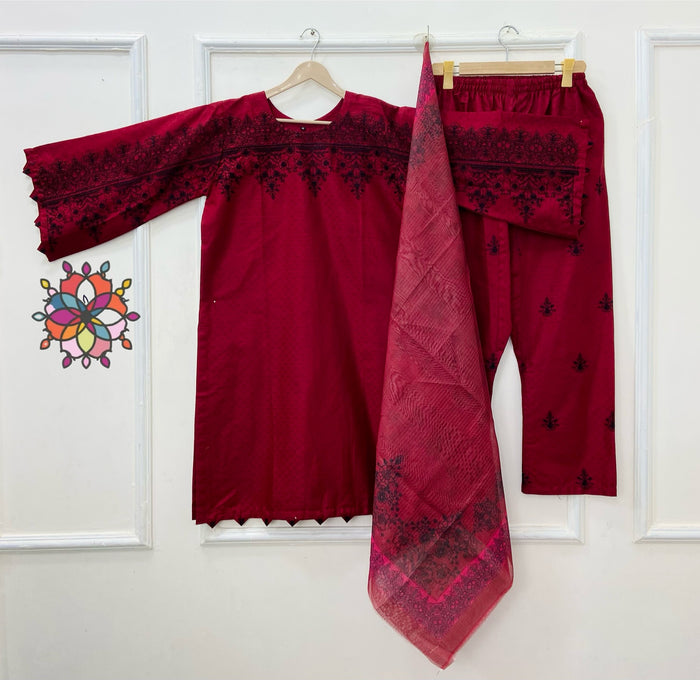 Eid Series: Embroidered 3PC (Premium Cotton) D-490