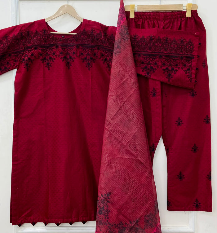 Eid Series: Embroidered 3PC (Premium Cotton) D-490