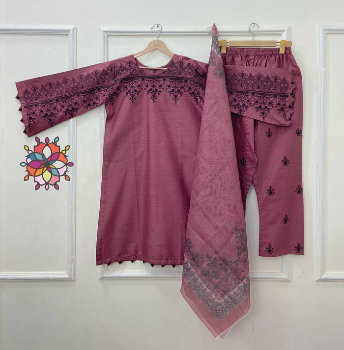 Eid Series: Embroidered 3PC (Premium Cotton) D-490