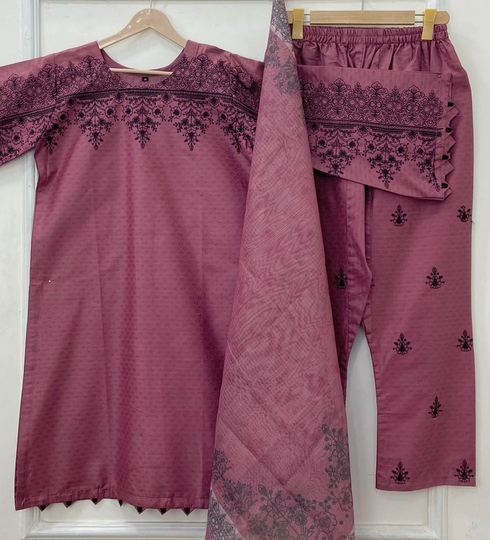 Eid Series: Embroidered 3PC (Premium Cotton) D-490