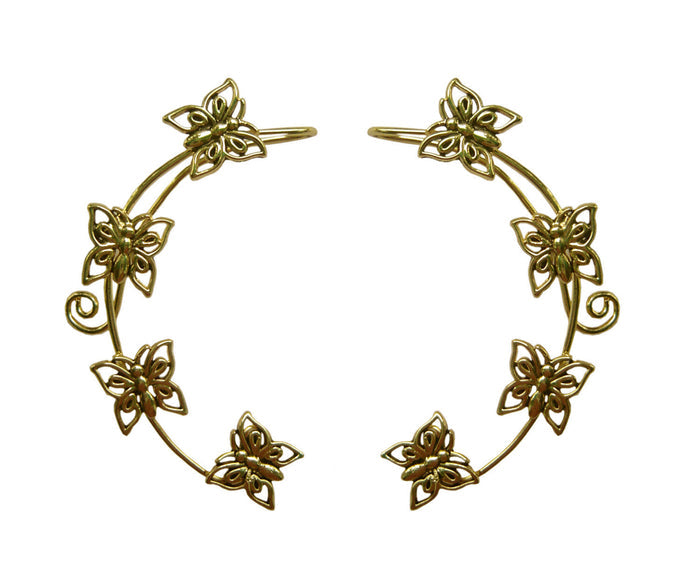 silver butterfly ear cuff worn on ear wrap non piercing earring side view