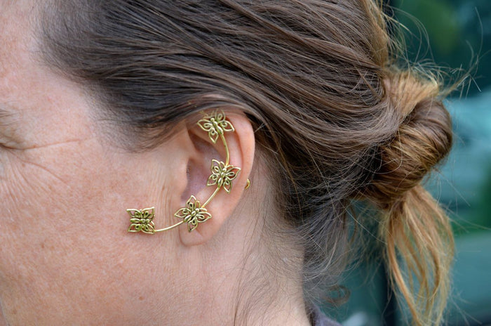 Model wearing Gold Butterfly Elf Cuff - Lightweight Fantasy Ear Jewelry