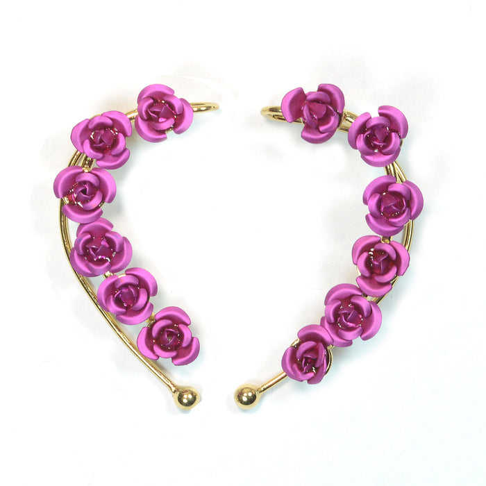 Elegant Gold Elf Ear Cuff with Roses - Adjustable & Lightweight