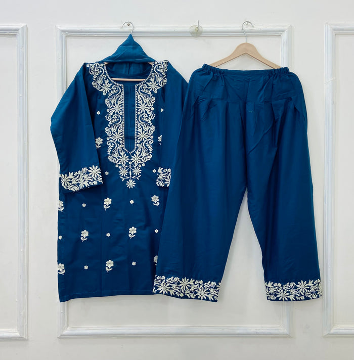 Embroidered Farshi 3PC (Premium Cotton) D-491