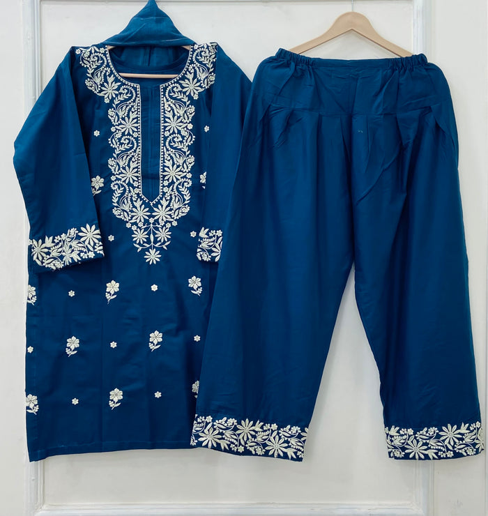 Embroidered Farshi 3PC (Premium Cotton) D-491