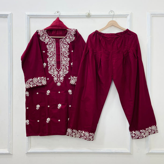 Embroidered Farshi 3PC (Premium Cotton) D-491