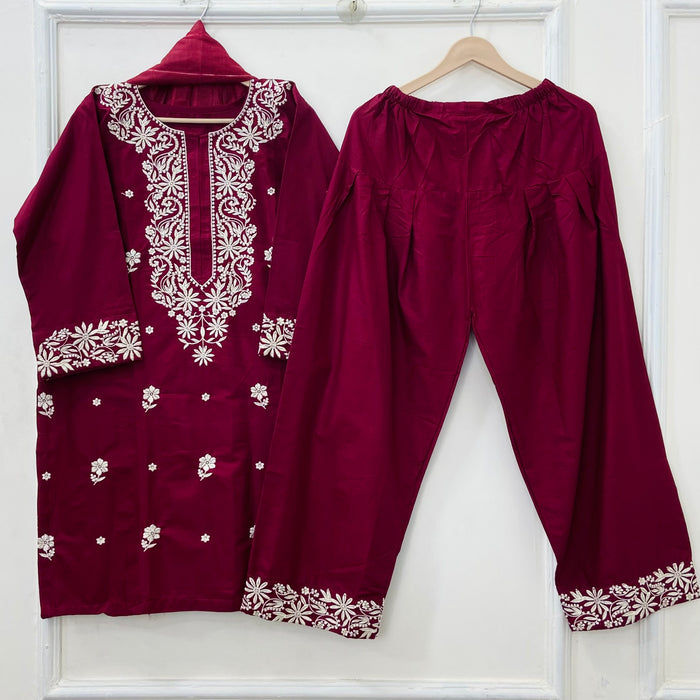Embroidered Farshi 3PC (Premium Cotton) D-491