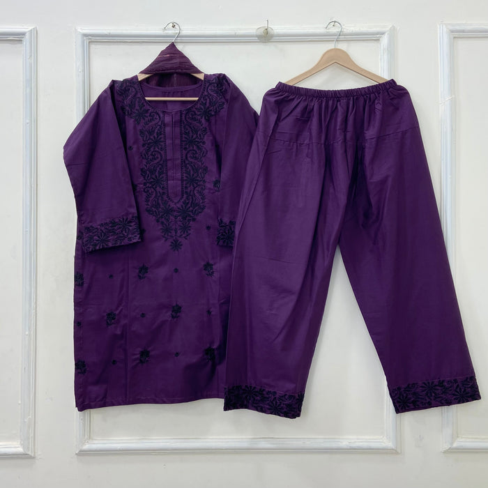 Embroidered Farshi 3PC (Premium Cotton) D-491