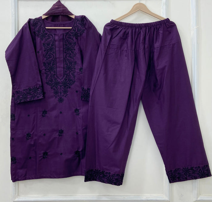 Embroidered Farshi 3PC (Premium Cotton) D-491