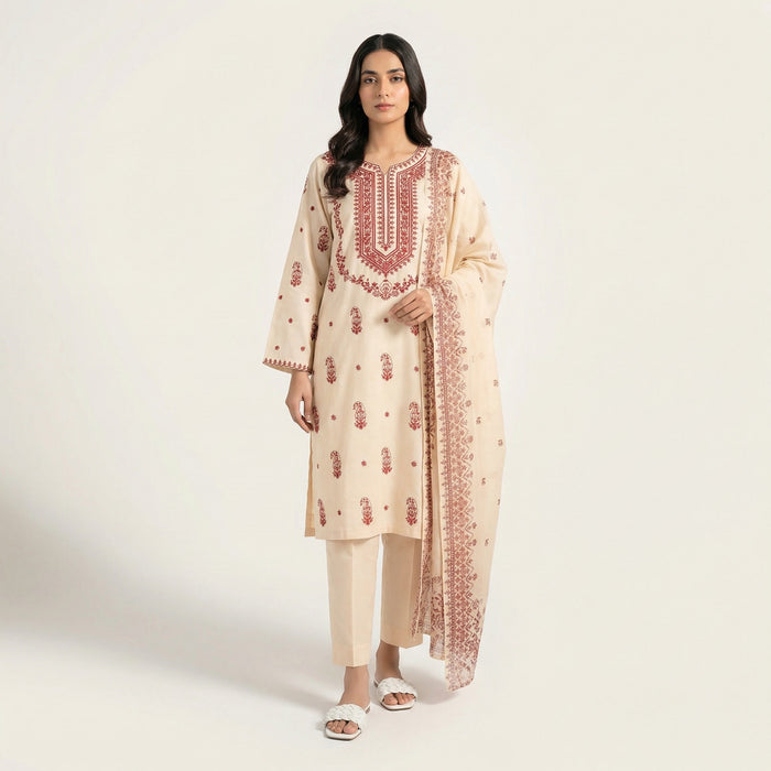 Embroidered Long | 3PC Cotton Lawn D-578