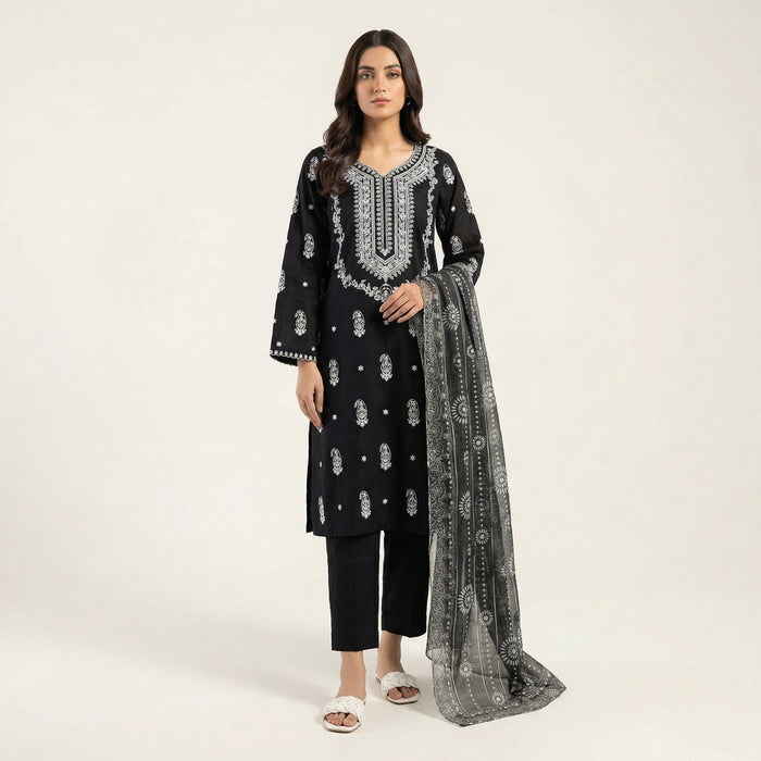 Embroidered Long | 3PC Cotton Lawn D-578