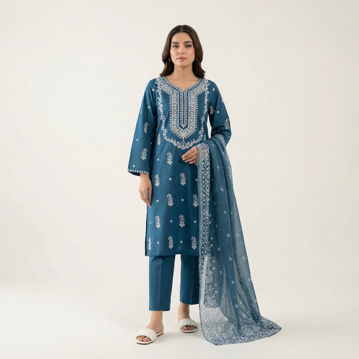 Embroidered Long | 3PC Cotton Lawn D-578