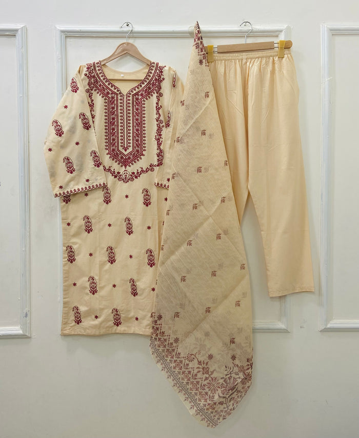 Embroidered Long | 3PC Cotton Lawn D-578