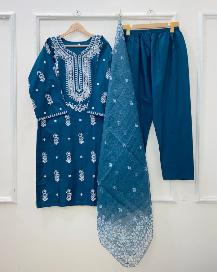Embroidered Long | 3PC Cotton Lawn D-578