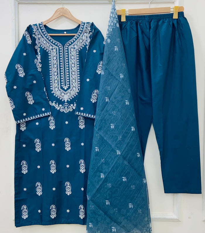 Embroidered Long | 3PC Cotton Lawn D-578
