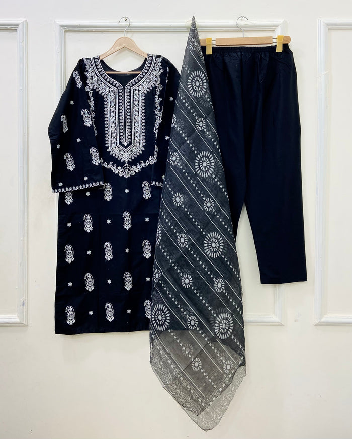 Embroidered Long | 3PC Cotton Lawn D-578