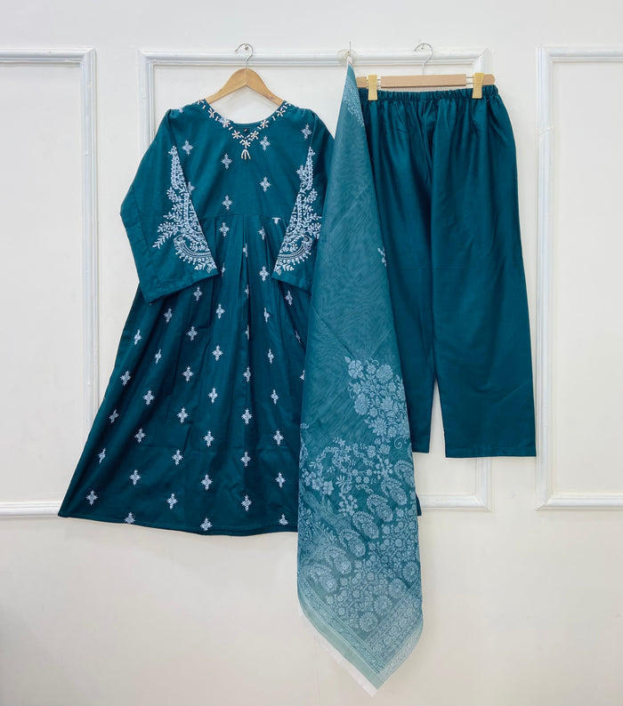 Embroidery Frock 3PC (Premium Cotton) D-428