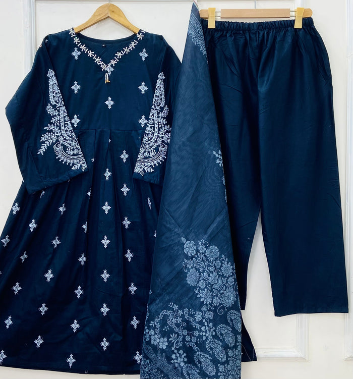 Embroidery Frock 3PC (Premium Cotton) D-428