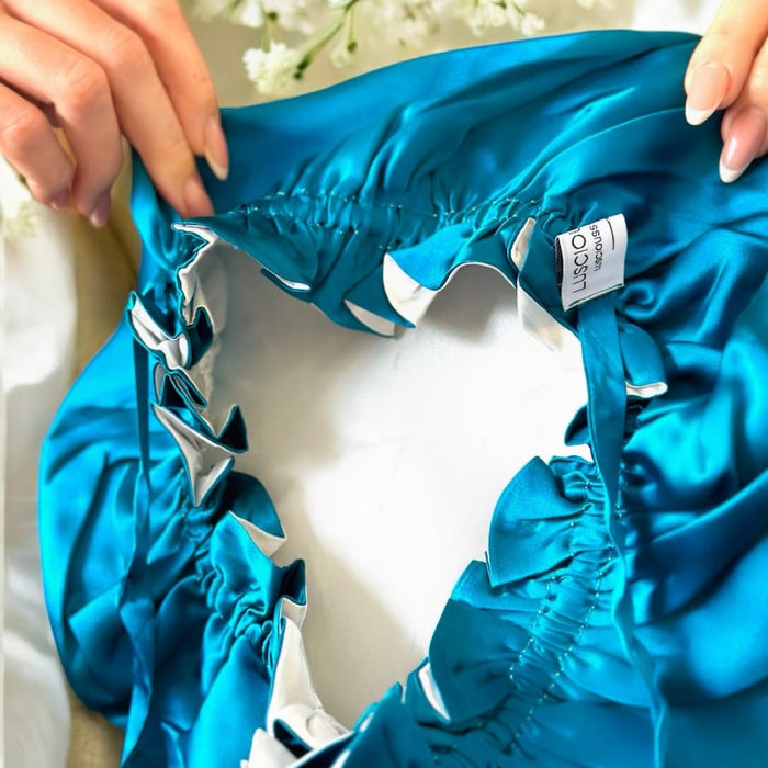 Emerald/Snow Pure Silk Bonnet: Adjustable, Reversible & Double Lined