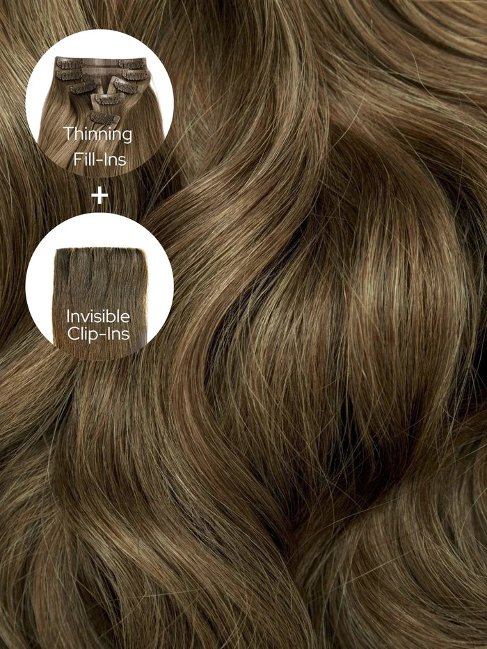 Espresso Caramel (2/5B) Thinning Hair and Invisible Clip-ins Bundle