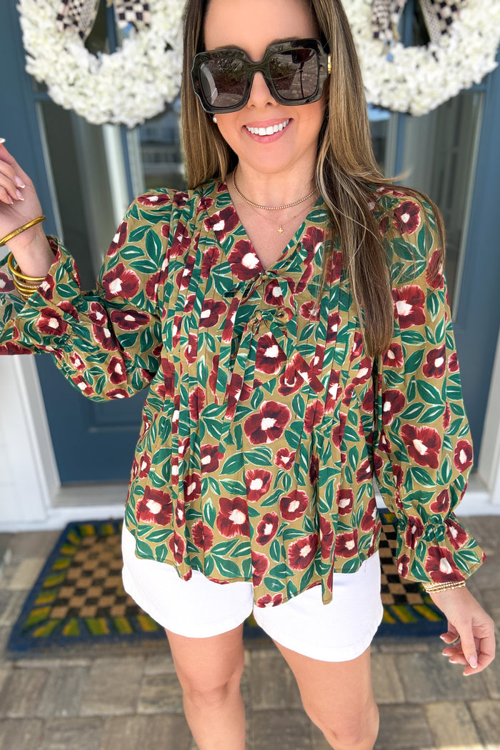 Fairway Bloom Bow Tie Blouse - B Social Boutique