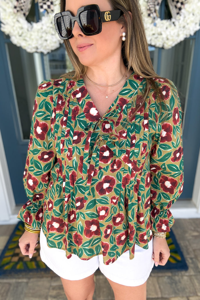 Fairway Bloom Bow Tie Blouse - B Social Boutique